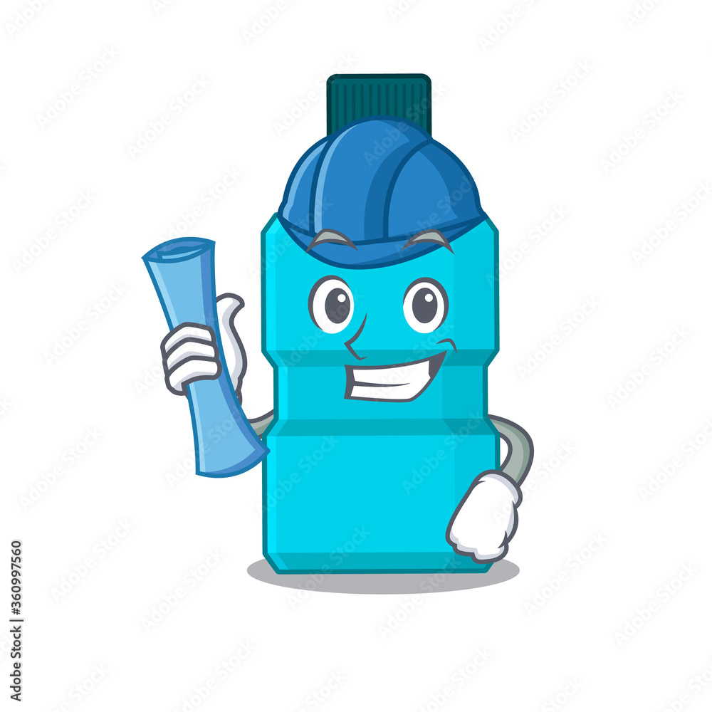 Caricature design concept of mouthwash Architect with new city landscape blue prints Caricature design concept of mouthwash Architect with new city landscape blue prints