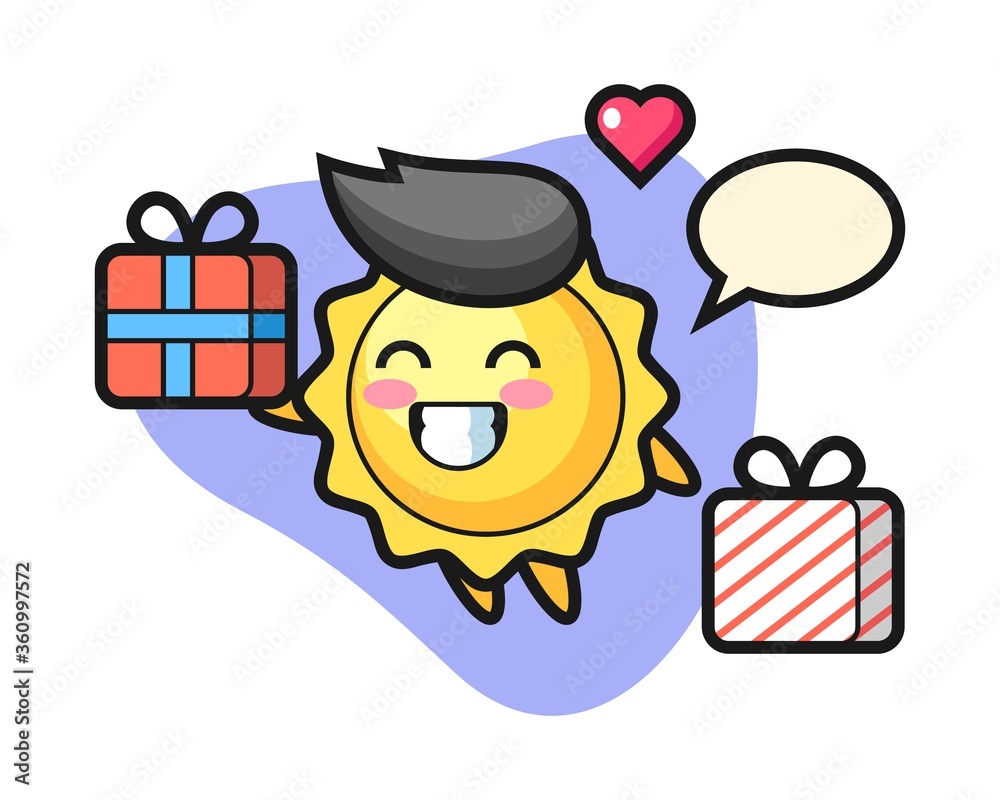 Naklejka premium Sun cartoon giving the gift