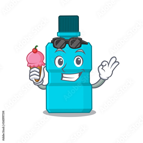 A Caricature design concept of mouthwash with cone ice cream
