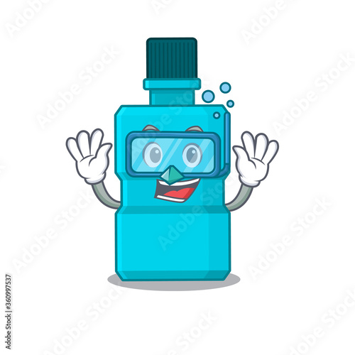 Mouthwash mascot design swims with diving glasses