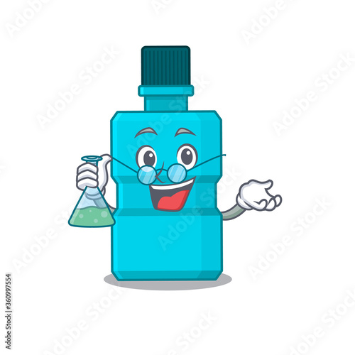 Super Genius Professor of mouthwash Caricature character working on a lab