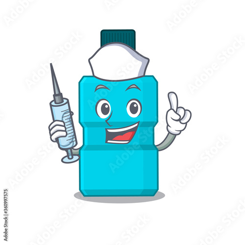 A dedicate mouthwash nurse mascot design with a syringe