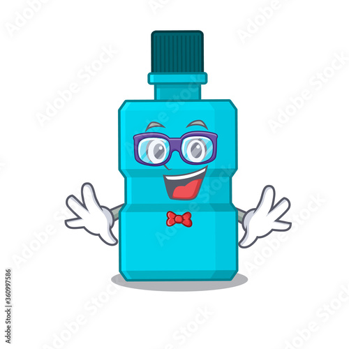 A caricature drawing of nerd mouthwash wearing weird glasses