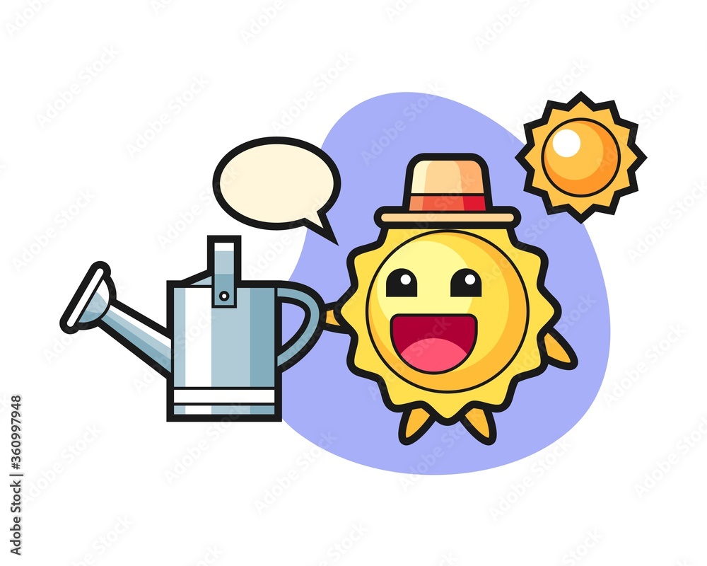 Sun cartoon holding watering can
