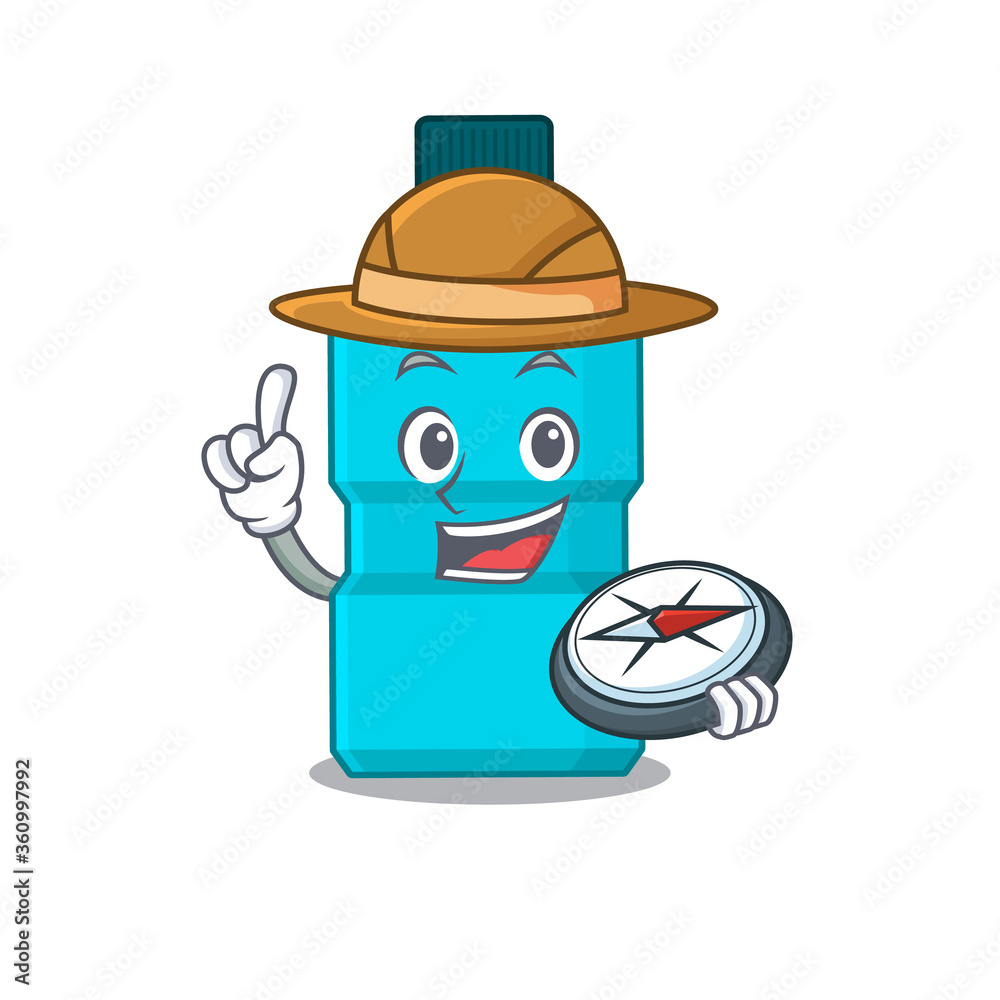 Mouthwash mascot design style of explorer using a compass during the journey