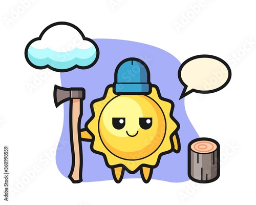 Sun cartoon as a woodcutter