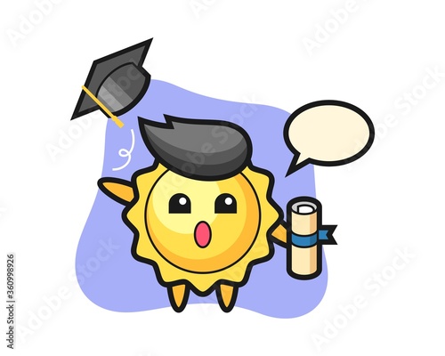 Sun cartoon throwing the hat at graduation