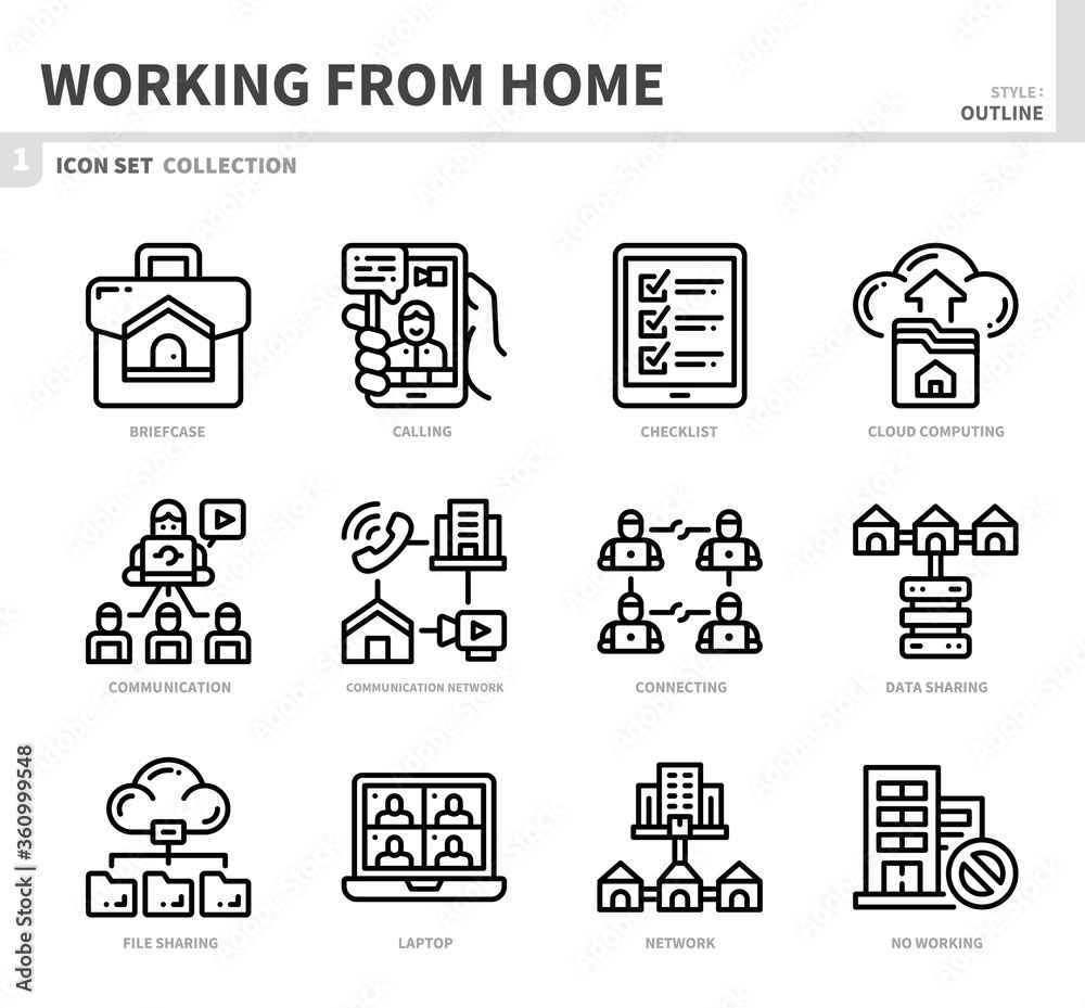 working from home icon set,outline style,vector and illustration Stock ...