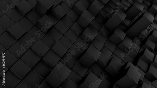 Minimalistic waves pattern made of cubes. Abstract Black Cubic Waving Surface Futuristic Background. 3d render illustration.