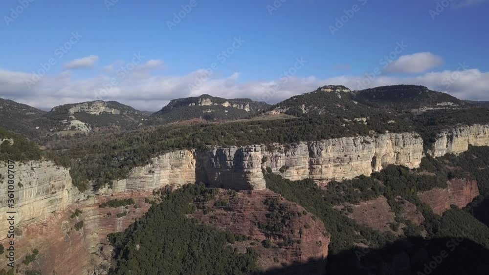 Aerial view of high imposing cliffs over edge of precipice in remote area