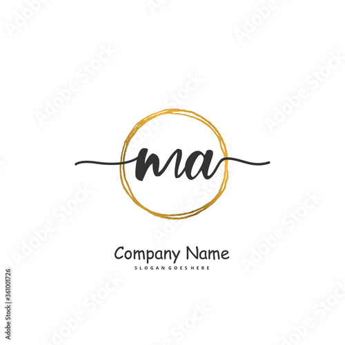 M A MA Initial handwriting and signature logo design with circle. Beautiful design handwritten logo for fashion, team, wedding, luxury logo.