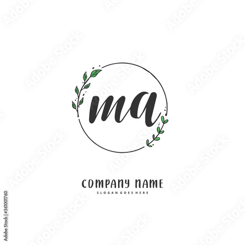 M A MA Initial handwriting and signature logo design with circle. Beautiful design handwritten logo for fashion, team, wedding, luxury logo.