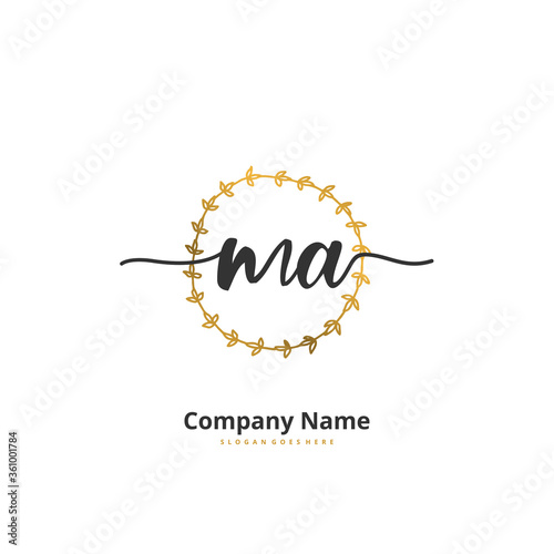 M A MA Initial handwriting and signature logo design with circle. Beautiful design handwritten logo for fashion, team, wedding, luxury logo.