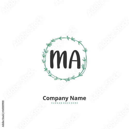 M A MA Initial handwriting and signature logo design with circle. Beautiful design handwritten logo for fashion, team, wedding, luxury logo.
