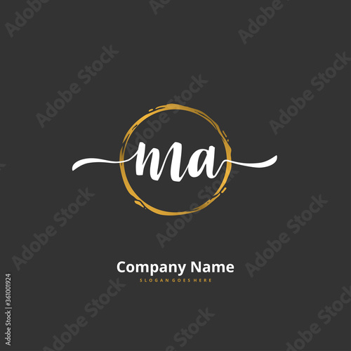 M A MA Initial handwriting and signature logo design with circle. Beautiful design handwritten logo for fashion, team, wedding, luxury logo.