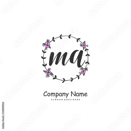 M A MA Initial handwriting and signature logo design with circle. Beautiful design handwritten logo for fashion, team, wedding, luxury logo.