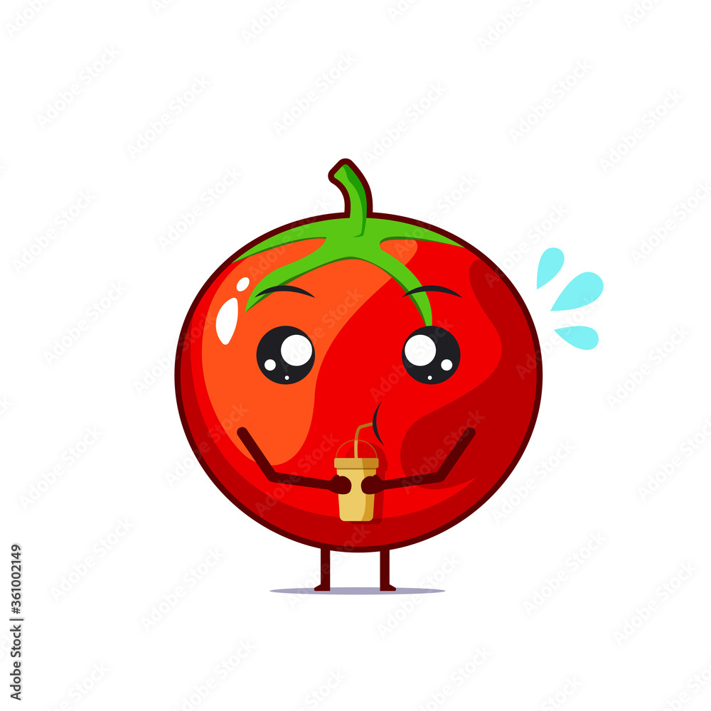 Cute tomato character got thirsty isolated on white background. Tomato character emoticon illustration Cute tomato character got thirsty isolated on white background. Tomato character emoticon illustration