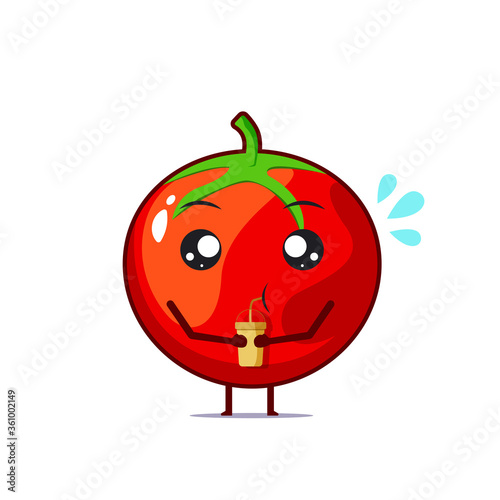Cute tomato character got thirsty isolated on white background. Tomato character emoticon illustration