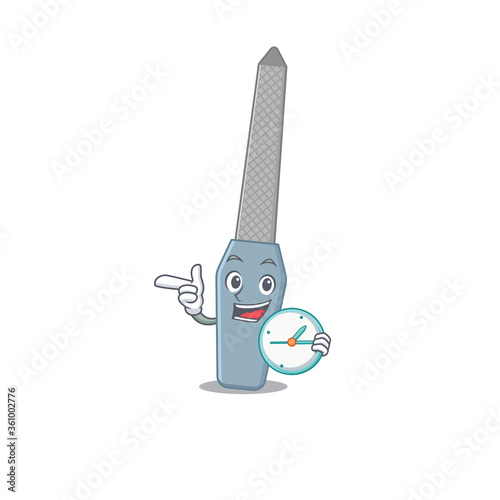 A picture of cheery nail file holding a clock