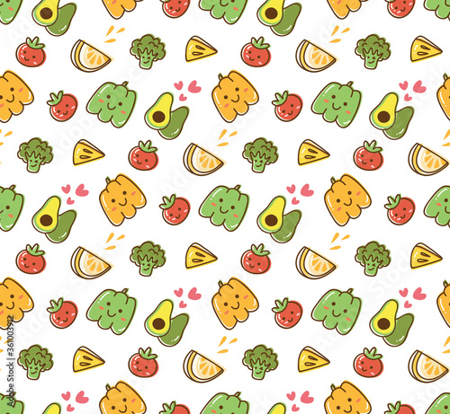 Kawaii fruit seamless pattern