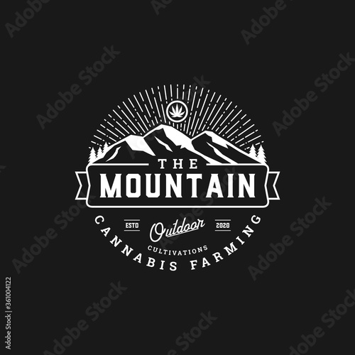 Rustic badge mountain cannabis outdoor cultivation logo design