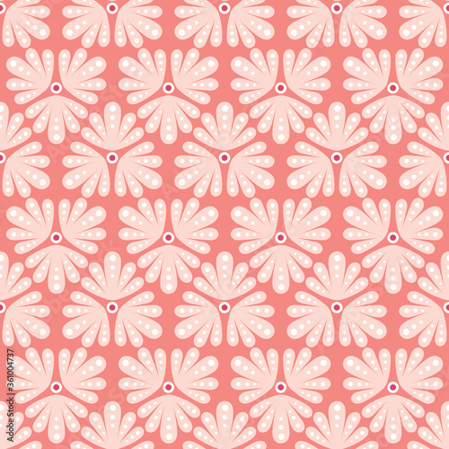 Abstract geometric leaf pattern background. Cute vector seamless repeat design in pink.