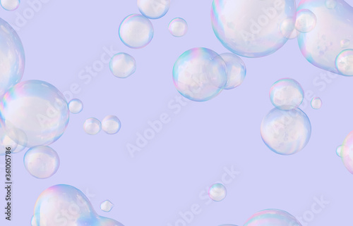 Abstract 3d art with holographic floating liquid blobs  soap bubbles  metaballs.