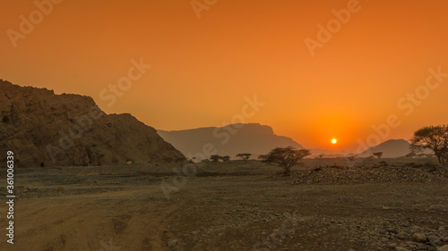 sunset at jabal jaisam valley in Dubai