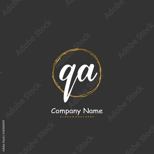 Q A QA Initial handwriting and signature logo design with circle. Beautiful design handwritten logo for fashion, team, wedding, luxury logo.