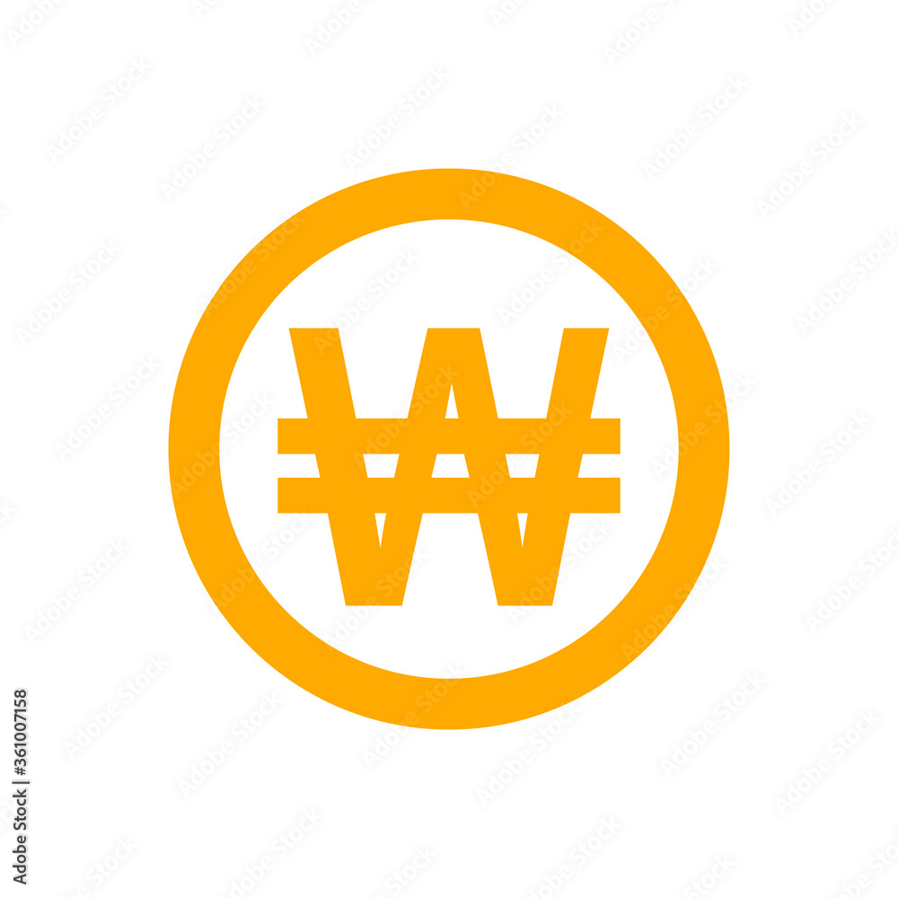 Obraz premium coins won icon orange in simple style isolated on white, monetary won currency symbol, korean won coin in flat style for digital app and website, simple won symbol in circle orange