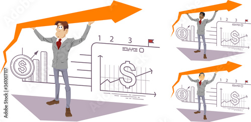 Manager man maintain up arrow. Career growth to success. Business analysis. Making profit