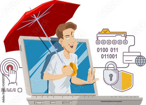 Cyber insurance service. Database security, data theft and fraudulent activities, online safety.