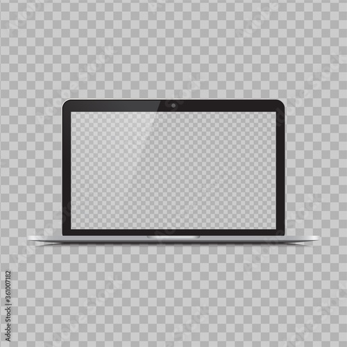Realistic laptop illustration. Notebook isolated on transparent background. Mockup with blank transparent screen
