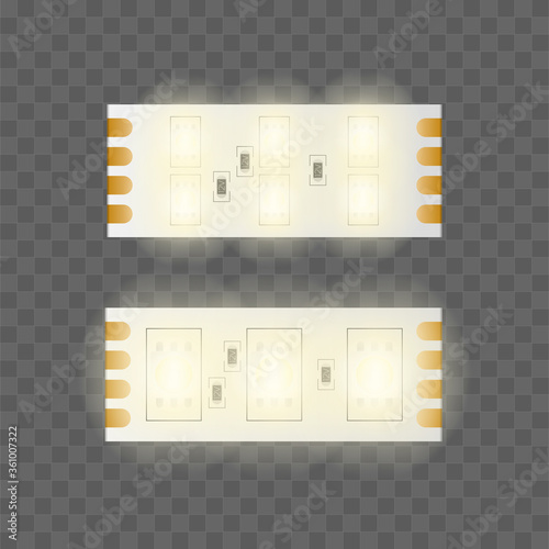 A set of LED strips. Turned off LED strip close up. Realistic vector.