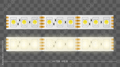 A set of LED strips. Turned off LED strip close up. Realistic vector.