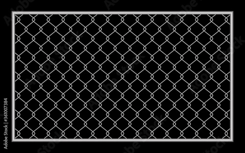 metal fence wire mesh isolated on black background, net fence silver steel, mesh silver object illustration, iron barbed wire frame