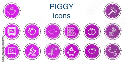 Editable 14 piggy icons for web and mobile