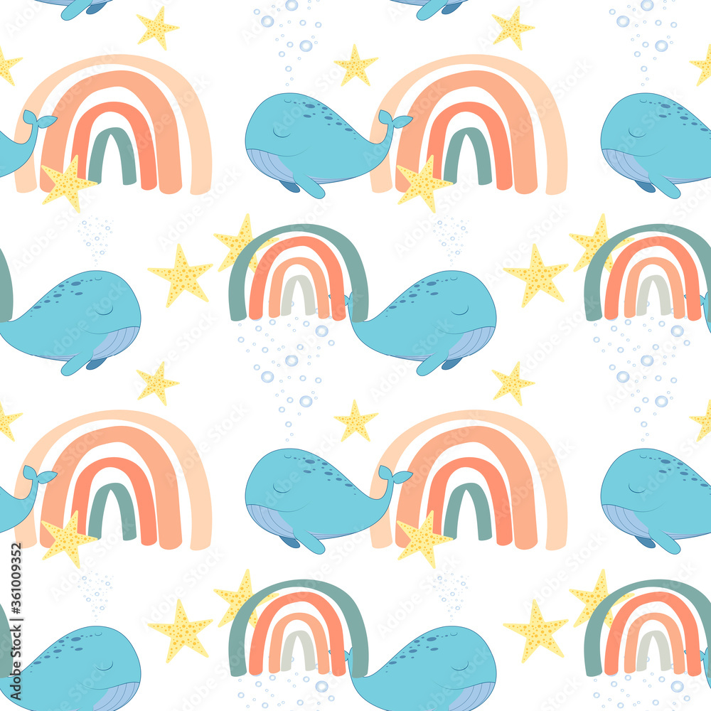 Whale and rainbow children pattern