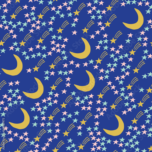 star, crescent, doodle, seamless 1