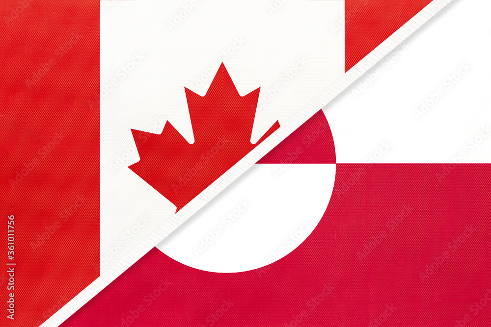 Obraz premium Canada and Greenland, symbol of national flags from textile. Championship between two American countries.