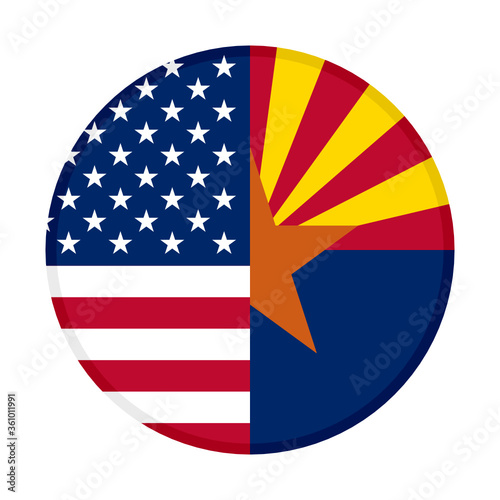round icon of united states of america and arizona flags. vector illustration isolated on white background