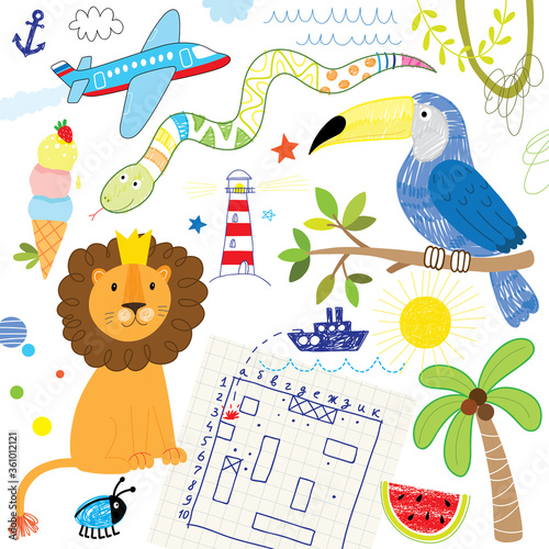 cute hand drawn children doodle set 