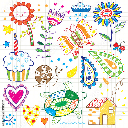 cute kids coloring doodles