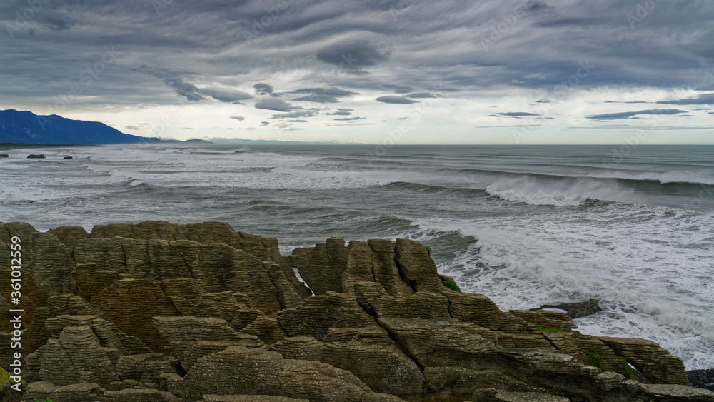 The Pancake Rocks at Punakaiki, Greymouth, West Coast, South Island, New Zealand.