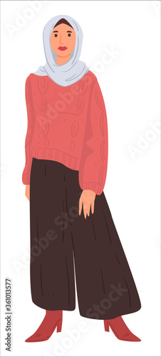 Muslim woman in headscarf and dress, islamic fashion