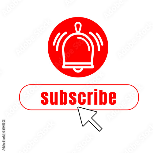 Subscribe button and bell button and arrow cursor subscribe to channel Social media web video content.