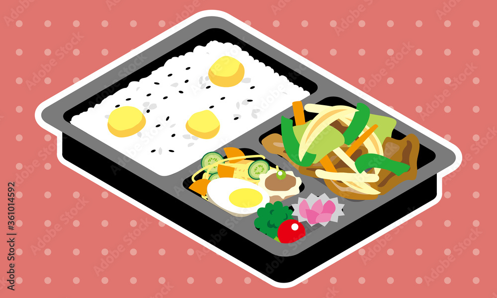 テイクアウト販売の野菜炒めと栗ご飯のお弁当