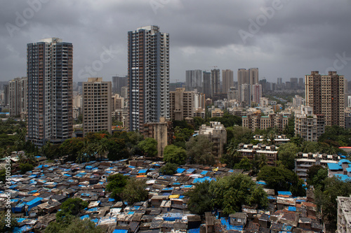 Mumbai, Maharashtra, India; building and slum's aerial view photo