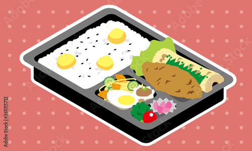 持ち帰り販売の白身魚フライと栗ご飯弁当