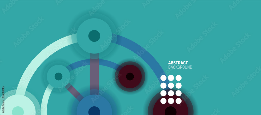 Obraz premium Flat style geometric abstract background, round dots or circle connections on color background. Technology network concept.